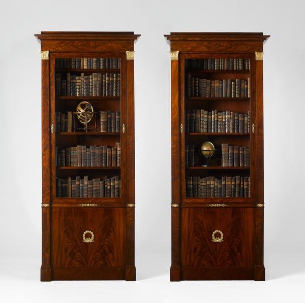 Empire,French,Paris,Mahogany,library,bookcases,pair,cupboard,chest,chest-on-stand,cabinet,writing desk,cabinet-on-stand,bookcase,commode,dresser,bureau