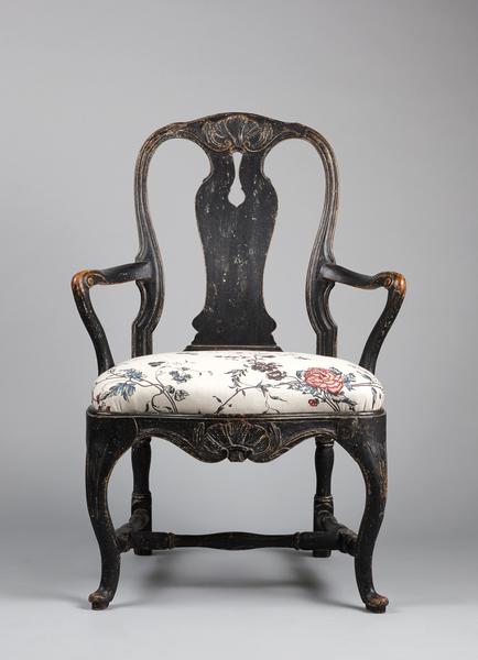 antique,period,armchair,swedish,rococo,baroque,painted,18th century,black,chair,stool,settee