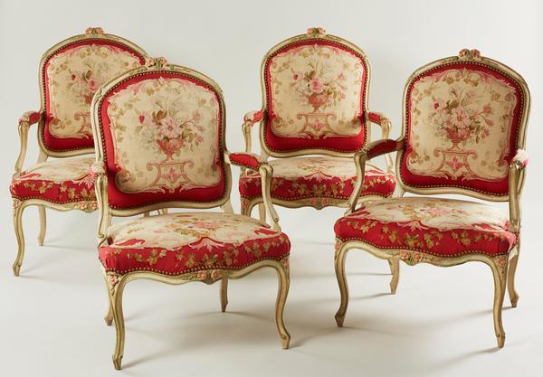 fauteuils,armchairs,set of four,louis XV,rococo,painted,chair,armchair,stool,settee,sofa,daybed