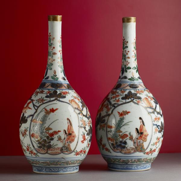 imari arita paar vasen enghalsvasen enghalsflaschen antik barock,Antik,Keramik,Porzellan,Fayence,Asien,asiatisch,Imari,Arita,Falke