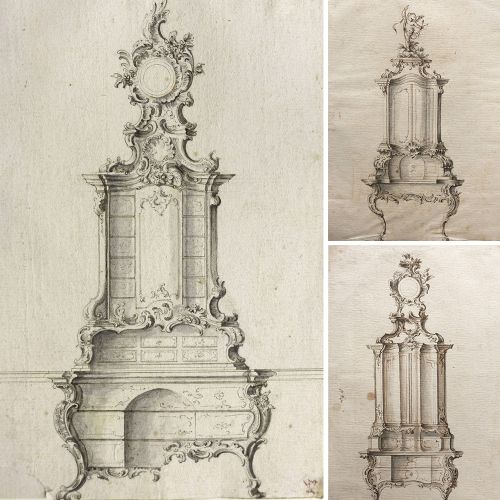Image: Franz-Xaver Habermann (1721-1796), Important set of three designs for secretaires  (Drawings, Ref. 1759)