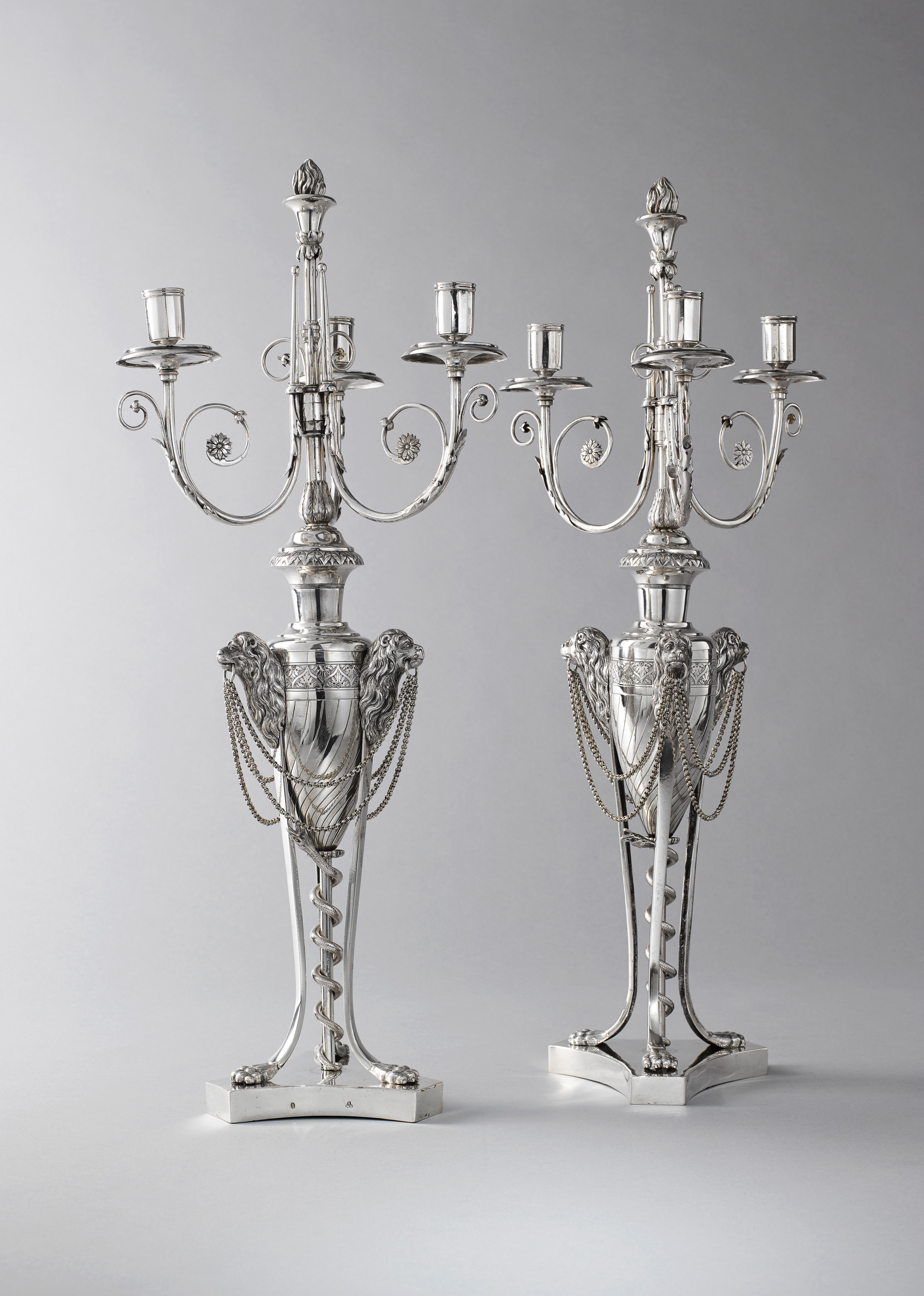 Image: Pair of Royal Three-light Silver Candelabra, Johann Alois Seethaler (1775-1835)  (Lighting, Ref. 2042)